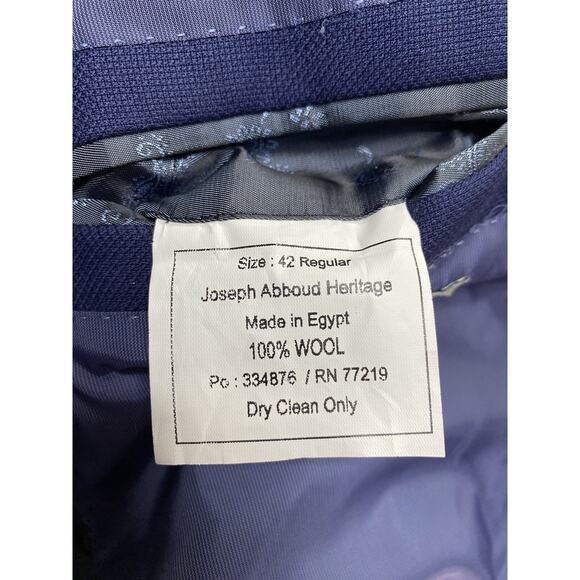 Joseph Abboud 42R Slim Fit Navy Wool Egypt Mens Blazer Suit Jacket Sport Coat - Picture 11 of 16